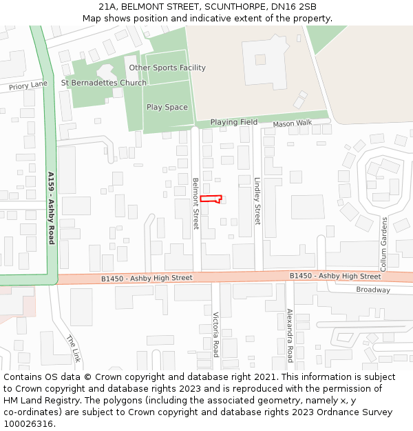 21A, BELMONT STREET, SCUNTHORPE, DN16 2SB: Location map and indicative extent of plot