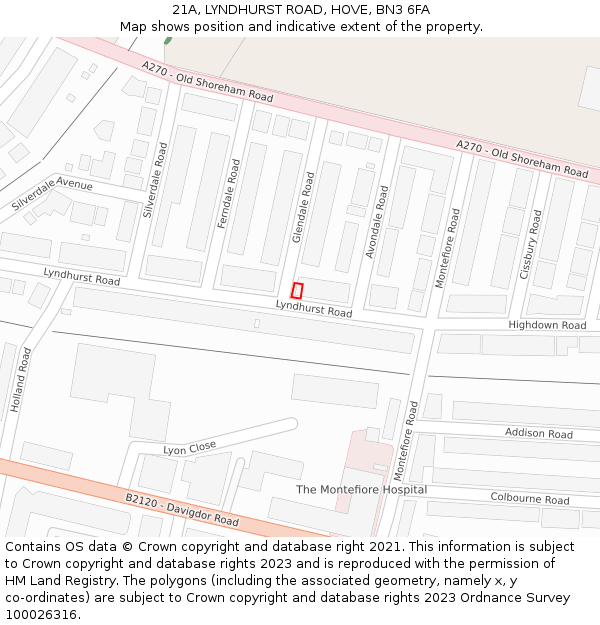 21A, LYNDHURST ROAD, HOVE, BN3 6FA: Location map and indicative extent of plot
