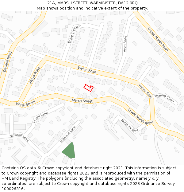 21A, MARSH STREET, WARMINSTER, BA12 9PQ: Location map and indicative extent of plot