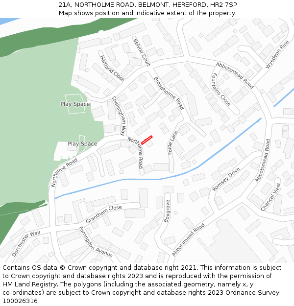 21A, NORTHOLME ROAD, BELMONT, HEREFORD, HR2 7SP: Location map and indicative extent of plot
