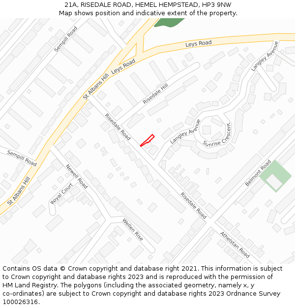 21A, RISEDALE ROAD, HEMEL HEMPSTEAD, HP3 9NW: Location map and indicative extent of plot
