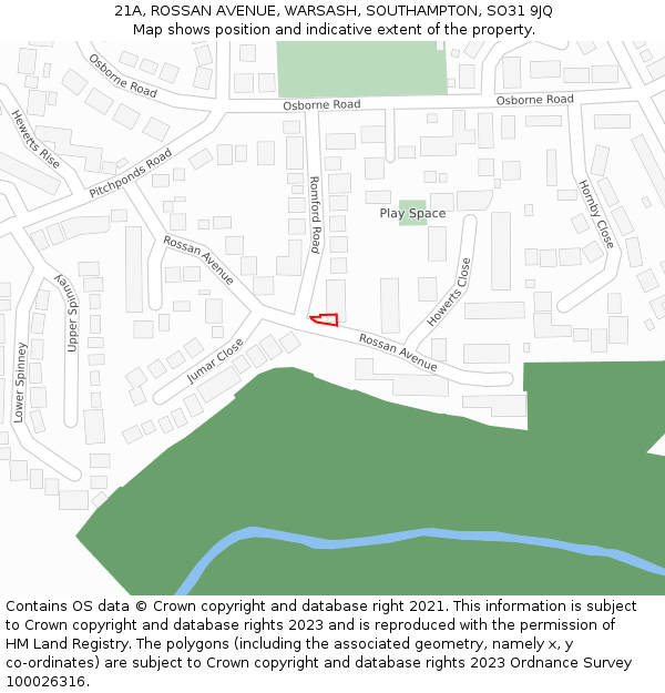 21A, ROSSAN AVENUE, WARSASH, SOUTHAMPTON, SO31 9JQ: Location map and indicative extent of plot