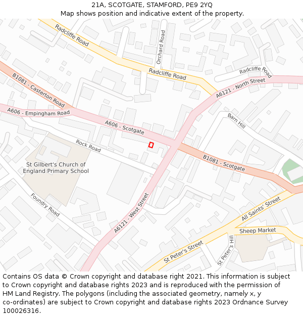 21A, SCOTGATE, STAMFORD, PE9 2YQ: Location map and indicative extent of plot