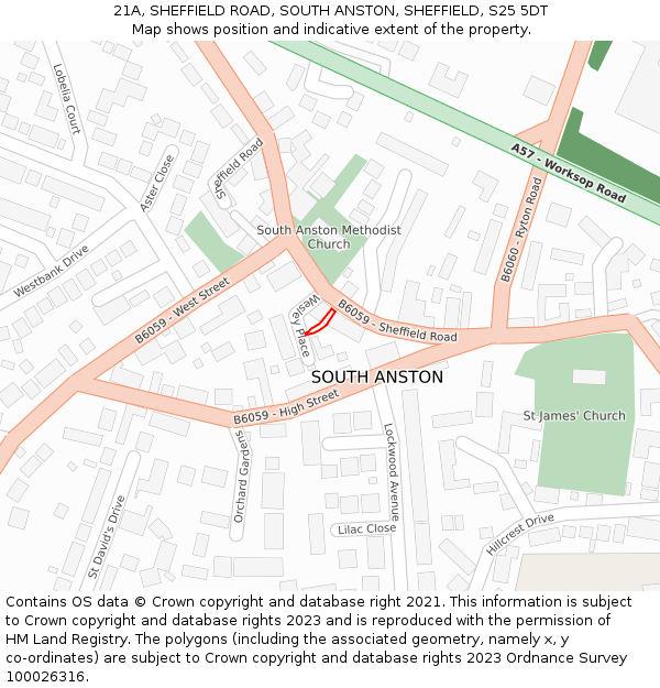 21A, SHEFFIELD ROAD, SOUTH ANSTON, SHEFFIELD, S25 5DT: Location map and indicative extent of plot