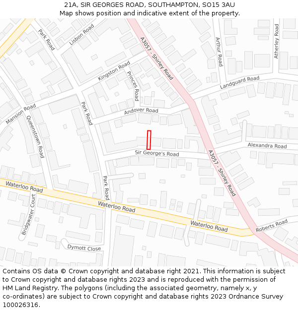 21A, SIR GEORGES ROAD, SOUTHAMPTON, SO15 3AU: Location map and indicative extent of plot