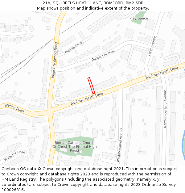 21A, SQUIRRELS HEATH LANE, ROMFORD, RM2 6DP: Location map and indicative extent of plot