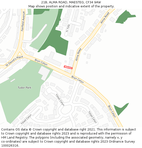21B, ALMA ROAD, MAESTEG, CF34 9AW: Location map and indicative extent of plot