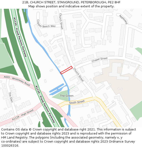 21B, CHURCH STREET, STANGROUND, PETERBOROUGH, PE2 8HF: Location map and indicative extent of plot