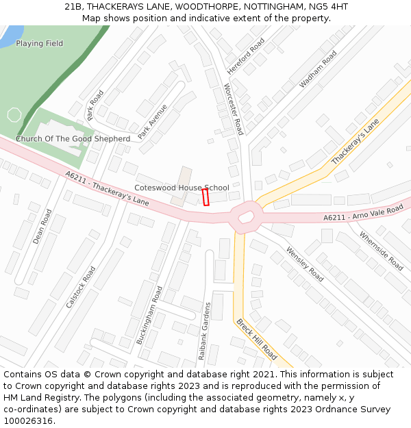 21B, THACKERAYS LANE, WOODTHORPE, NOTTINGHAM, NG5 4HT: Location map and indicative extent of plot