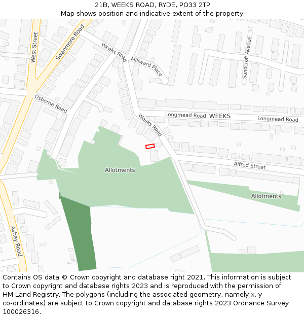 21B, WEEKS ROAD, RYDE, PO33 2TP: Location map and indicative extent of plot
