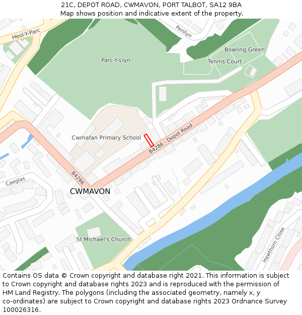 21C, DEPOT ROAD, CWMAVON, PORT TALBOT, SA12 9BA: Location map and indicative extent of plot