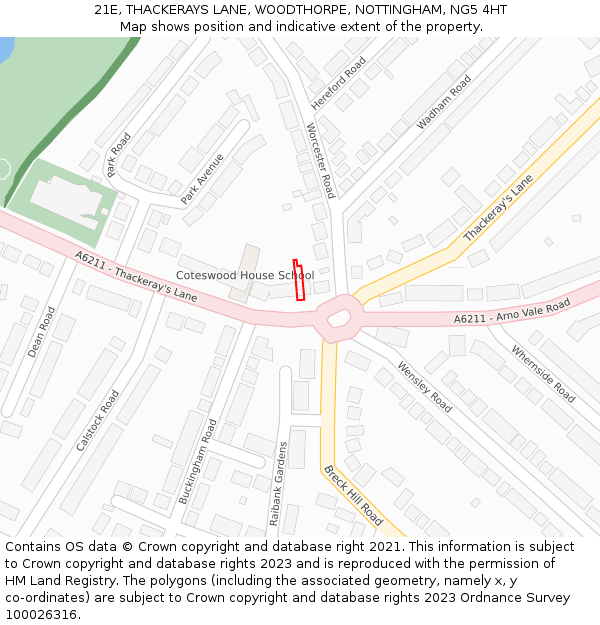 21E, THACKERAYS LANE, WOODTHORPE, NOTTINGHAM, NG5 4HT: Location map and indicative extent of plot