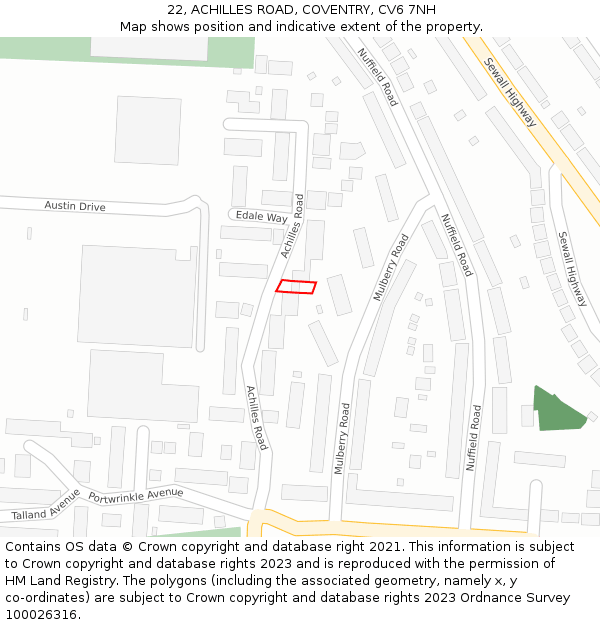 22, ACHILLES ROAD, COVENTRY, CV6 7NH: Location map and indicative extent of plot