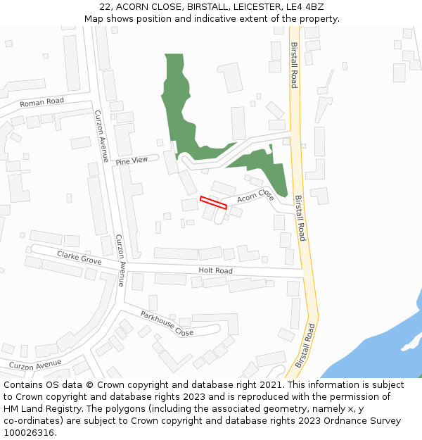 22, ACORN CLOSE, BIRSTALL, LEICESTER, LE4 4BZ: Location map and indicative extent of plot