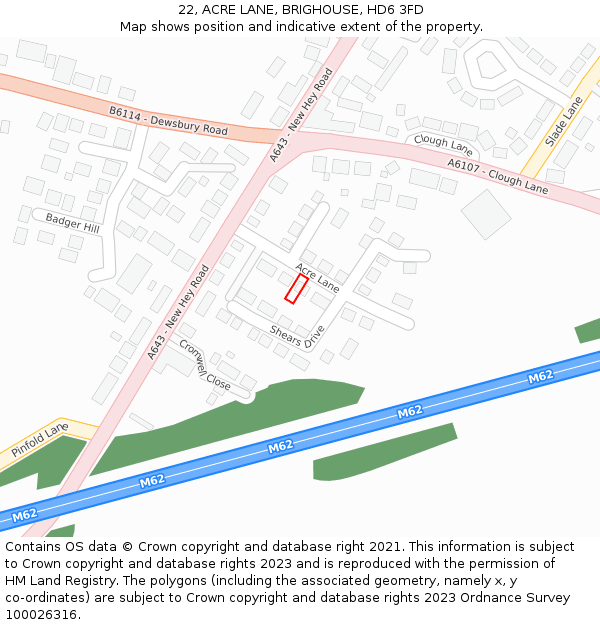 22, ACRE LANE, BRIGHOUSE, HD6 3FD: Location map and indicative extent of plot