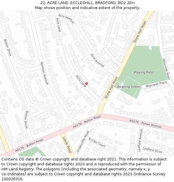 22, ACRE LANE, ECCLESHILL, BRADFORD, BD2 2EH: Location map and indicative extent of plot