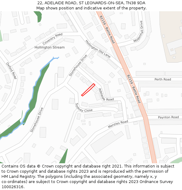22, ADELAIDE ROAD, ST LEONARDS-ON-SEA, TN38 9DA: Location map and indicative extent of plot