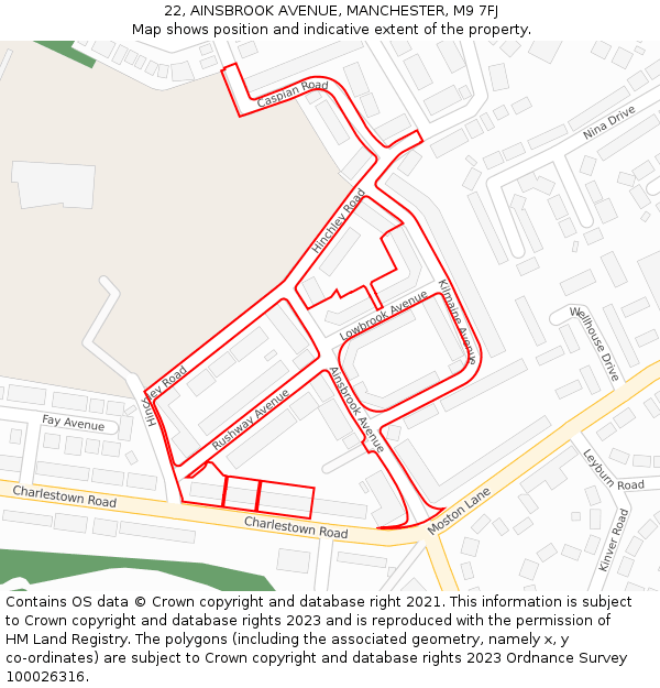 22, AINSBROOK AVENUE, MANCHESTER, M9 7FJ: Location map and indicative extent of plot