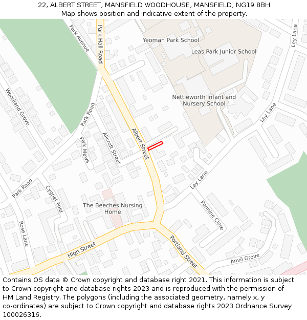 22, ALBERT STREET, MANSFIELD WOODHOUSE, MANSFIELD, NG19 8BH: Location map and indicative extent of plot