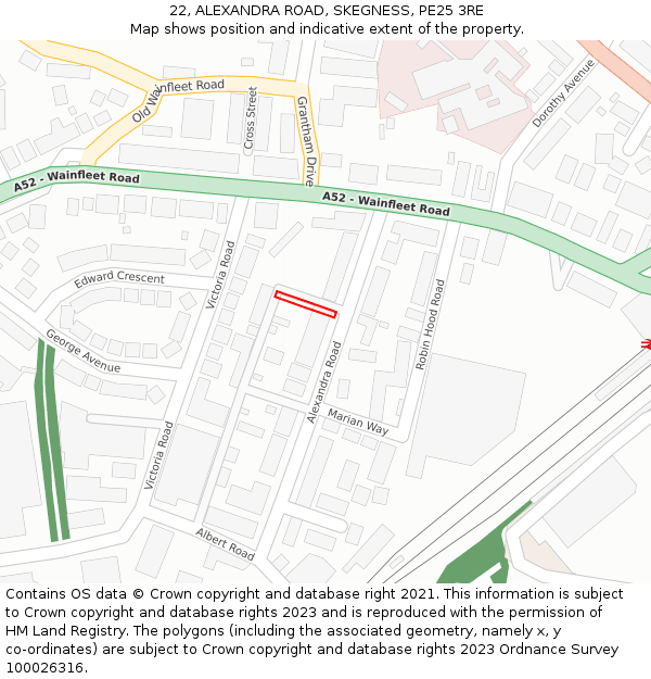 22, ALEXANDRA ROAD, SKEGNESS, PE25 3RE: Location map and indicative extent of plot