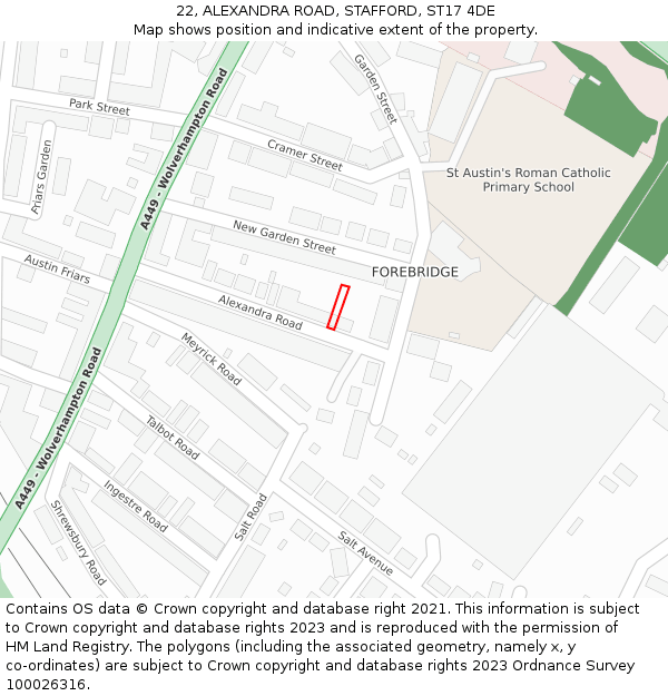 22, ALEXANDRA ROAD, STAFFORD, ST17 4DE: Location map and indicative extent of plot
