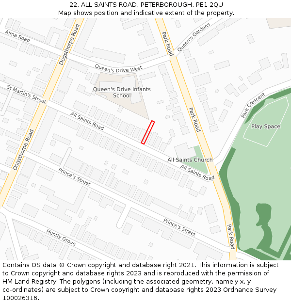 22, ALL SAINTS ROAD, PETERBOROUGH, PE1 2QU: Location map and indicative extent of plot