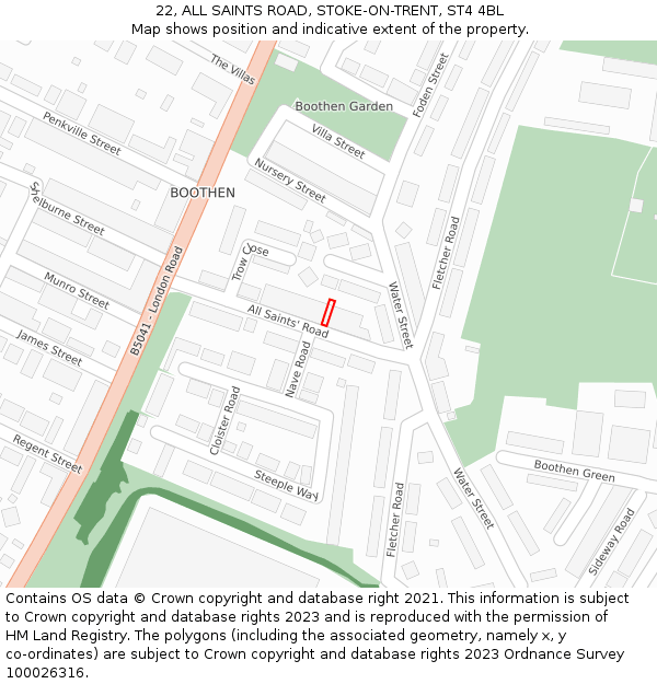 22, ALL SAINTS ROAD, STOKE-ON-TRENT, ST4 4BL: Location map and indicative extent of plot
