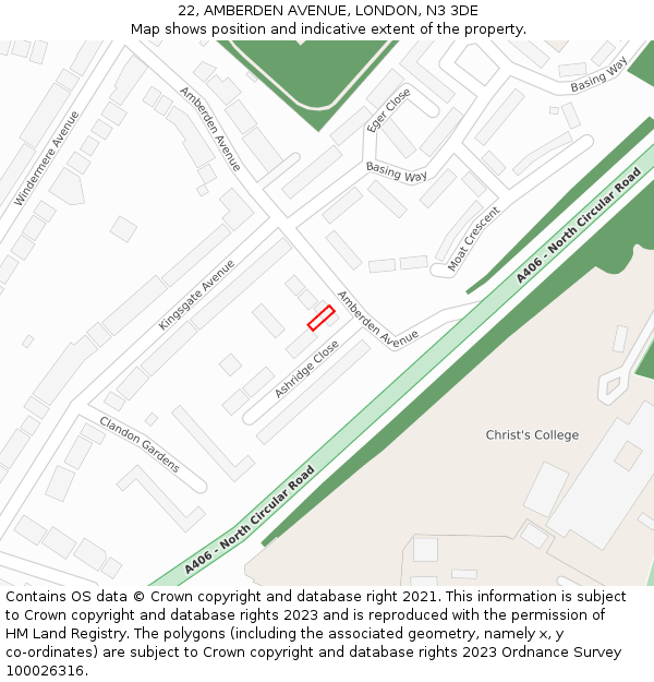 22, AMBERDEN AVENUE, LONDON, N3 3DE: Location map and indicative extent of plot