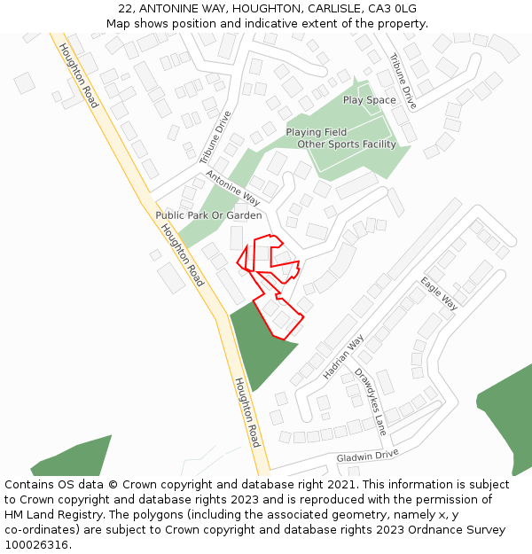 22, ANTONINE WAY, HOUGHTON, CARLISLE, CA3 0LG: Location map and indicative extent of plot