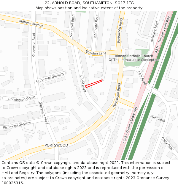 22, ARNOLD ROAD, SOUTHAMPTON, SO17 1TG: Location map and indicative extent of plot