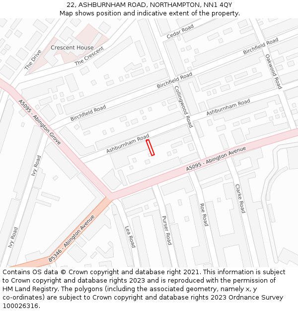22, ASHBURNHAM ROAD, NORTHAMPTON, NN1 4QY: Location map and indicative extent of plot