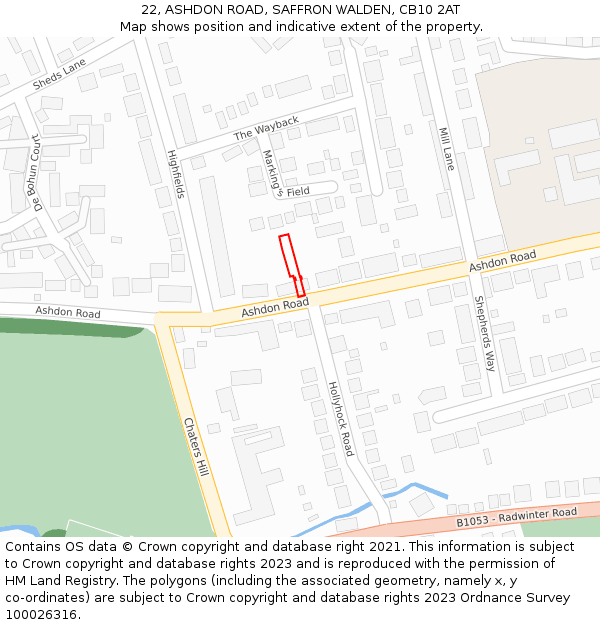 22, ASHDON ROAD, SAFFRON WALDEN, CB10 2AT: Location map and indicative extent of plot