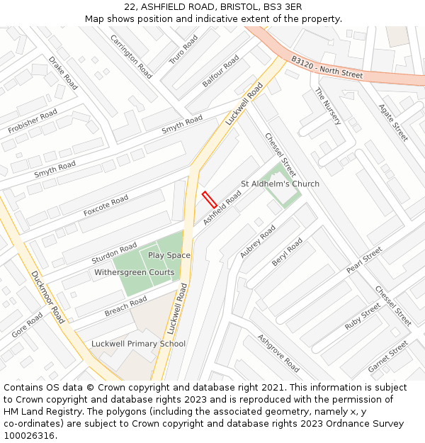 22, ASHFIELD ROAD, BRISTOL, BS3 3ER: Location map and indicative extent of plot