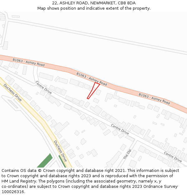 22, ASHLEY ROAD, NEWMARKET, CB8 8DA: Location map and indicative extent of plot