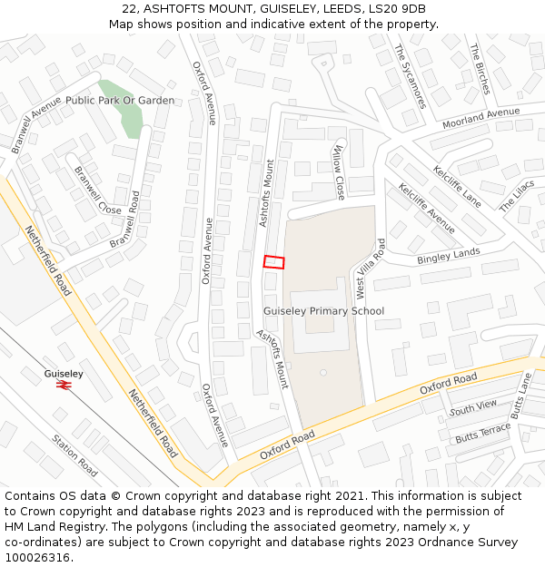 22, ASHTOFTS MOUNT, GUISELEY, LEEDS, LS20 9DB: Location map and indicative extent of plot