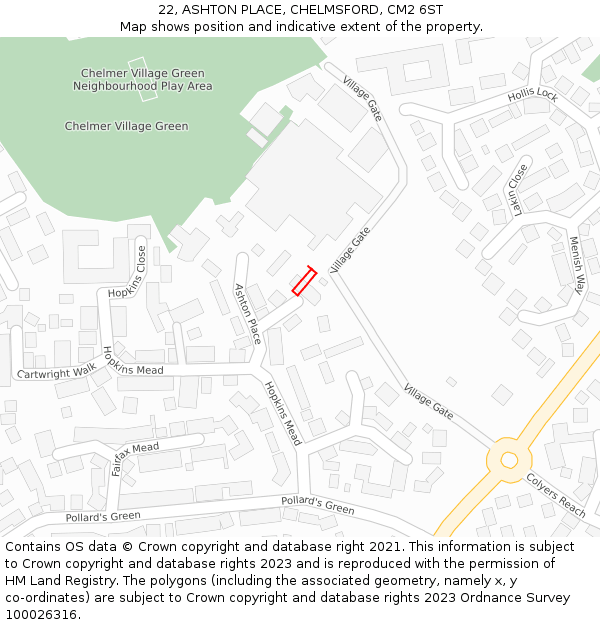 22, ASHTON PLACE, CHELMSFORD, CM2 6ST: Location map and indicative extent of plot