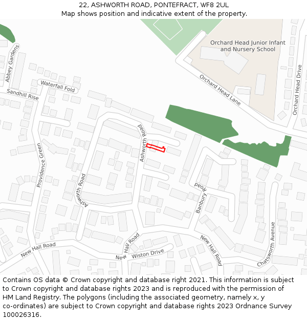22, ASHWORTH ROAD, PONTEFRACT, WF8 2UL: Location map and indicative extent of plot