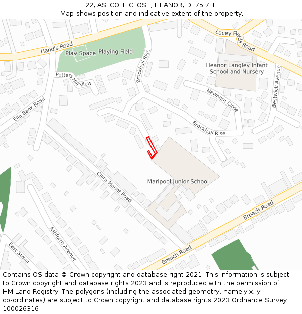 22, ASTCOTE CLOSE, HEANOR, DE75 7TH: Location map and indicative extent of plot