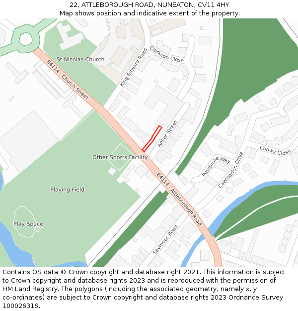22, ATTLEBOROUGH ROAD, NUNEATON, CV11 4HY: Location map and indicative extent of plot