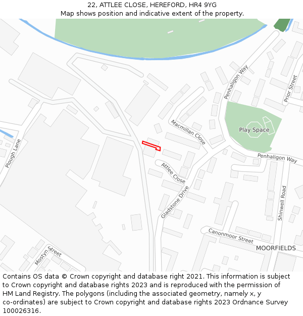 22, ATTLEE CLOSE, HEREFORD, HR4 9YG: Location map and indicative extent of plot
