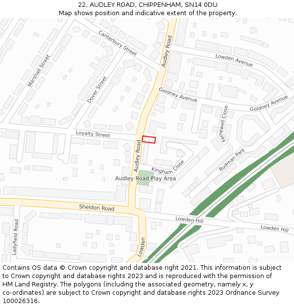 22, AUDLEY ROAD, CHIPPENHAM, SN14 0DU: Location map and indicative extent of plot