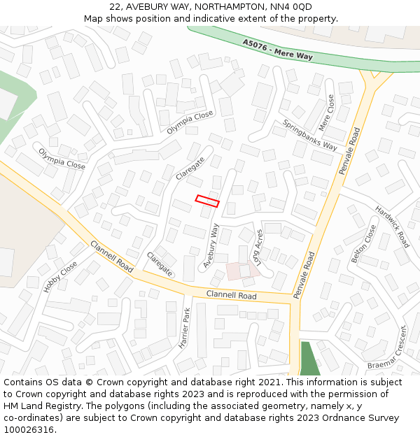 22, AVEBURY WAY, NORTHAMPTON, NN4 0QD: Location map and indicative extent of plot