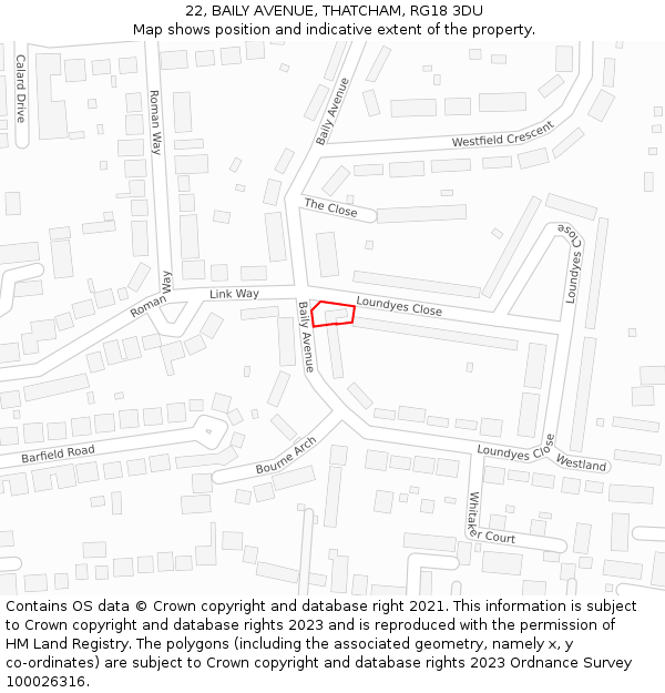 22, BAILY AVENUE, THATCHAM, RG18 3DU: Location map and indicative extent of plot