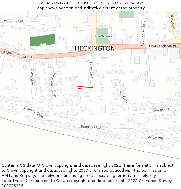22, BANKS LANE, HECKINGTON, SLEAFORD, NG34 9QY: Location map and indicative extent of plot