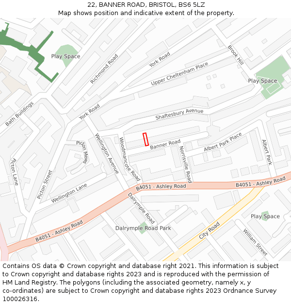 22, BANNER ROAD, BRISTOL, BS6 5LZ: Location map and indicative extent of plot