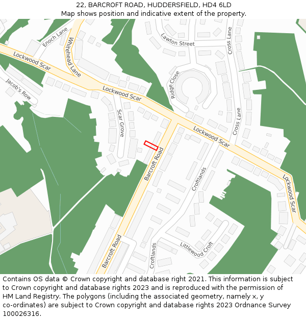 22, BARCROFT ROAD, HUDDERSFIELD, HD4 6LD: Location map and indicative extent of plot