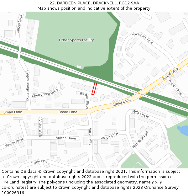 22, BARDEEN PLACE, BRACKNELL, RG12 9AA: Location map and indicative extent of plot