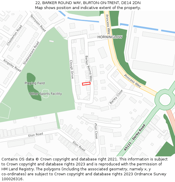22, BARKER ROUND WAY, BURTON-ON-TRENT, DE14 2DN: Location map and indicative extent of plot
