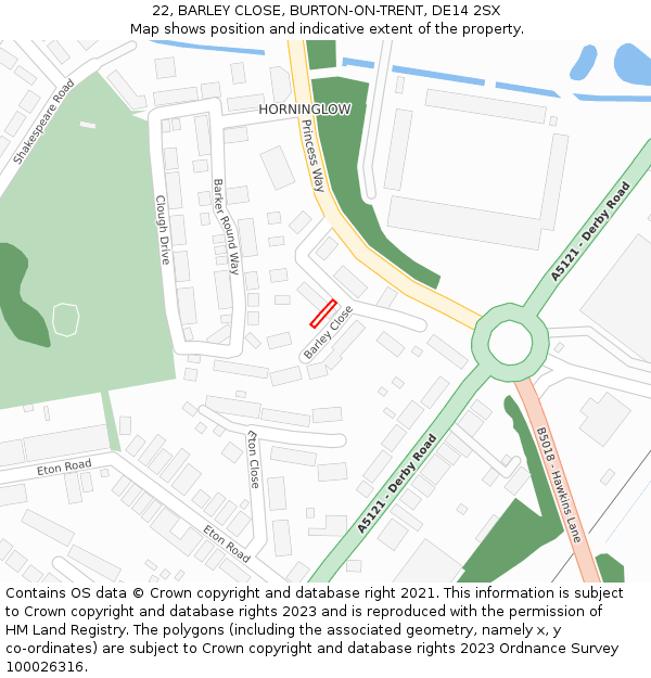 22, BARLEY CLOSE, BURTON-ON-TRENT, DE14 2SX: Location map and indicative extent of plot