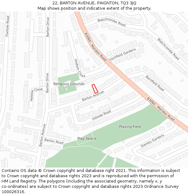 22, BARTON AVENUE, PAIGNTON, TQ3 3JQ: Location map and indicative extent of plot